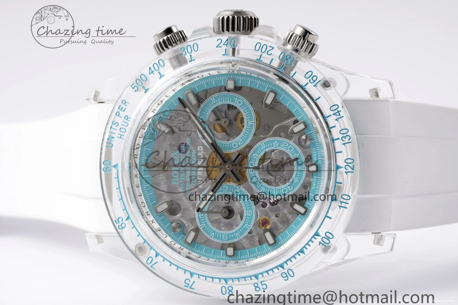 1221 Daytona Transparent IPK Best Edition Transparent Blue Dial on White Rubber Strap SA HighQuality 1969